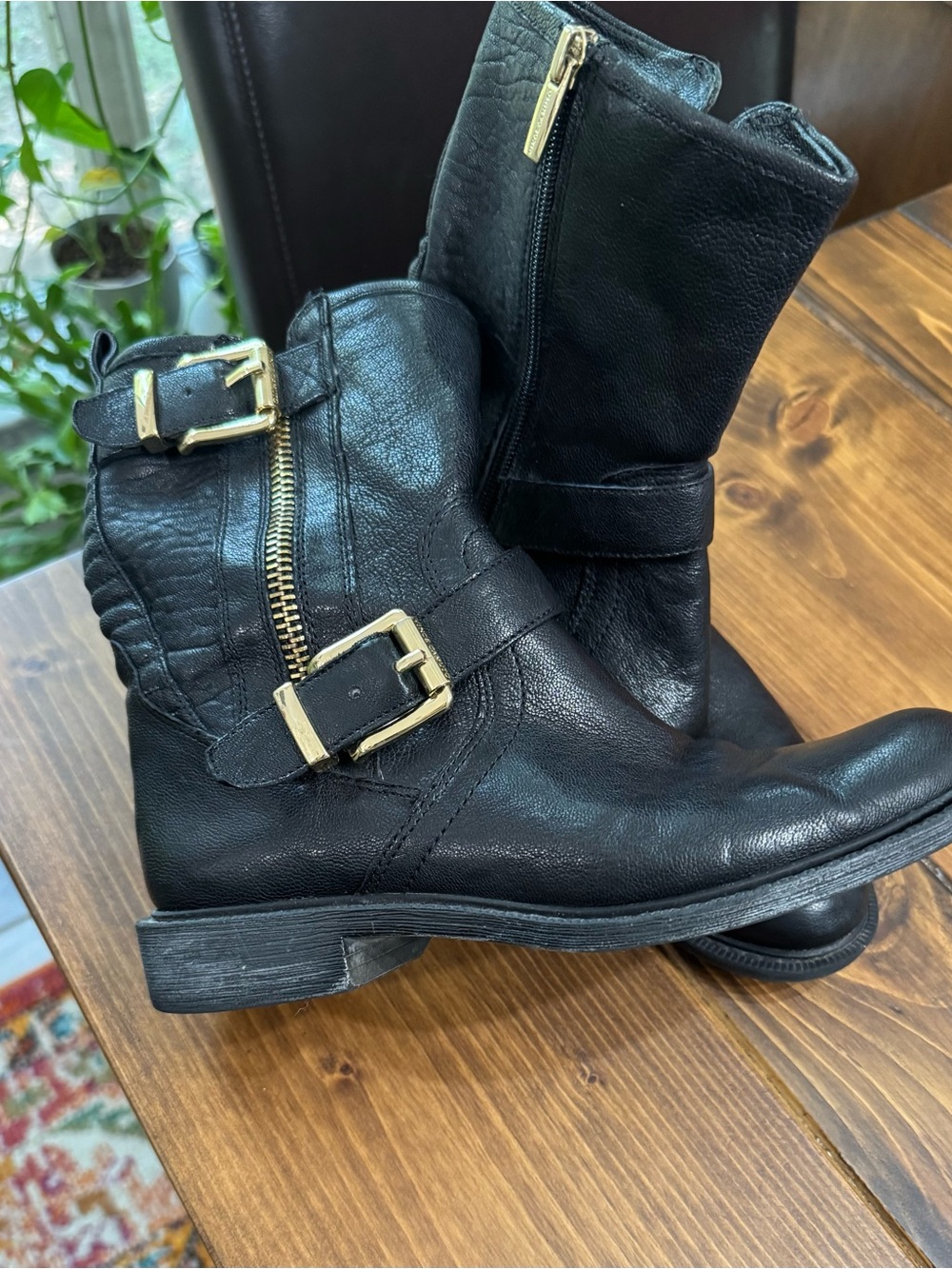 Vince Camuto Roadell Moto Black Leather Buckle BootsWomen's
